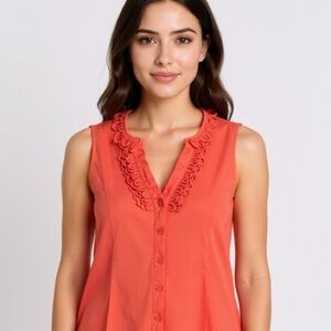 Talbots Coral Ruffle Trim Blouse